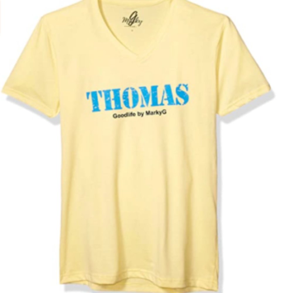 Marky G 6440 MEN'S Thomas Graphic Sueded V-Neck T-Shirt Banana Cream Yellow XL